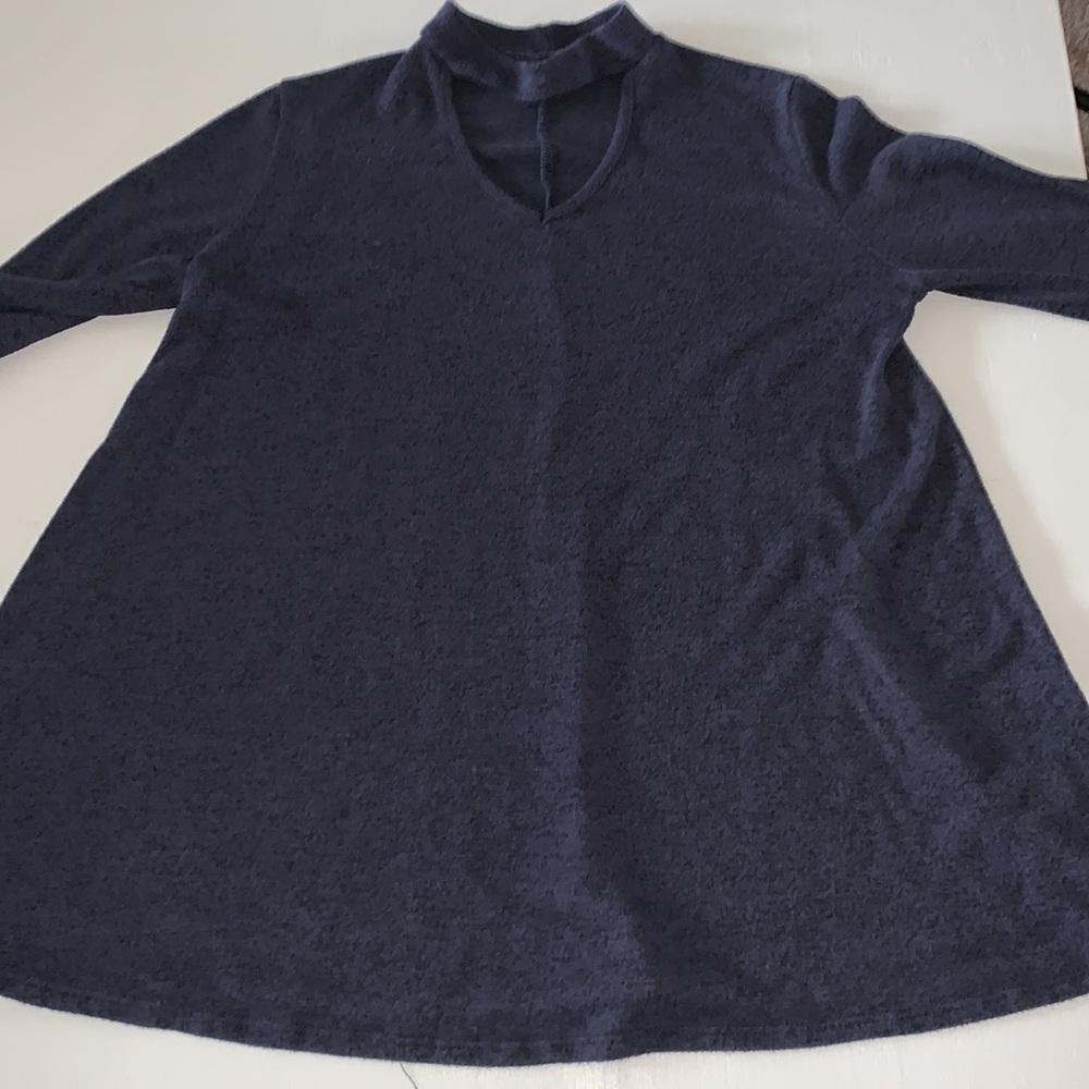 V-neck Blue And Black Swing Tunic with Bell Sleeves Choker Neck size Small - Picture 3 of 14